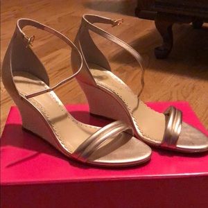 Women's Metallic Gold Wedge Sandals with Ankle Strap